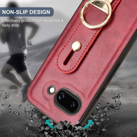 Противоударный чехол Wristband Leather Back для Google Pixel 9a - красный