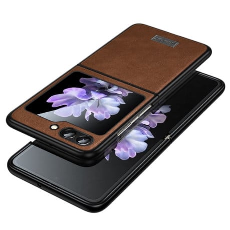 Чохол SULADA Shockproof TPU + Handmade Leather для Samsung Galaxy Flip 6 - коричневий