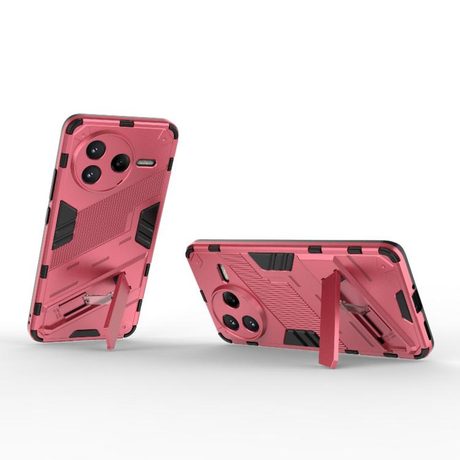 Противоударный чехол Punk Armor с подставкой для Xiaomi Redmi K80 / Poco F7 Pro — светло-красный
