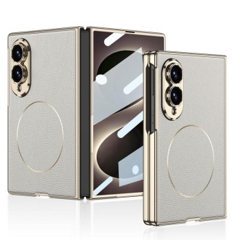 Чохол GKK Integrated Electroplated Leather Magnetic Nickel Ring з магнітним кільцем на Samsung Galaxy Fold8 5G — титановий