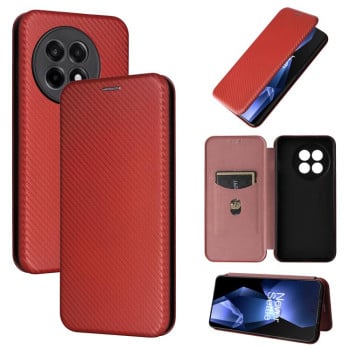 Чехол-книжка Carbon Fiber Texture на OnePlus 13R/Ace 5/Ace 5 Pro - коричневый