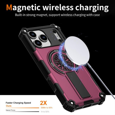 Противоударный чехол Shockproof Kickstand Metallic Shaft MagSafe на iPhone 17 Pro - фиолетовый
