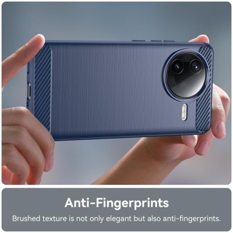 Противоударный чехол Brushed Texture Carbon Fiber на Xiaomi Poco F7 Pro 5G - синий