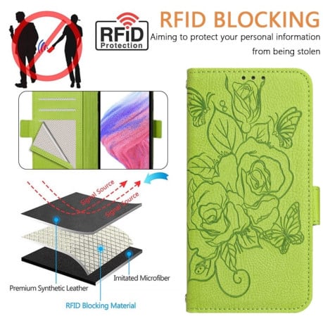 Чохол-книжка Embossed Rose RFID Anti-theft Leather для Realme Note 50 4G / C51 4G / C53 4G - зелений