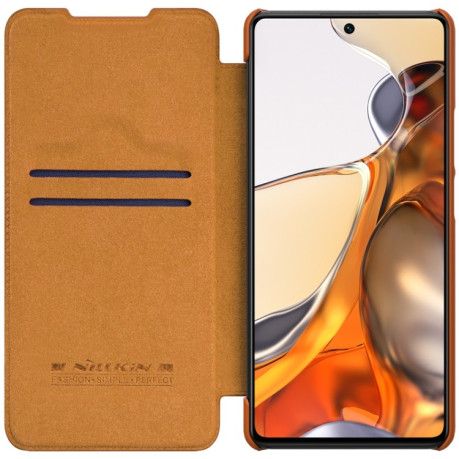 Кожаный чехол-книжка Nillkin Qin Series для Xiaomi Mi 11T / 11T Pro - коричневый