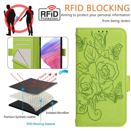 Чехол-книжка Embossed Rose RFID Anti-theft Leather для Vivo Y20 / Y20i / Y20s / Y11s / Y12s - зеленый