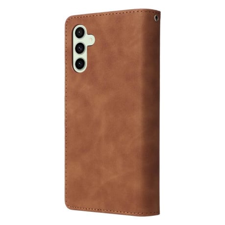 Чехол-книжка Multifunctional Frosted Zipper Wallet с матовой фактурой и ремешком на Samsung Galaxy S25 FE 5G - коричневый