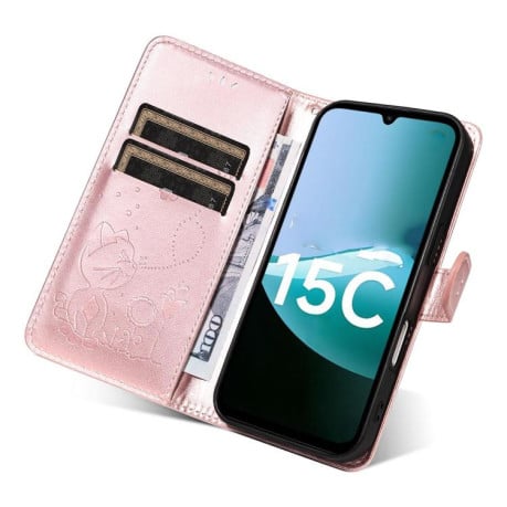 Чехол-книжка Cat Embossing Pattern на Xiaomi Redmi 15C 5G / 4G EU 173mm - золото