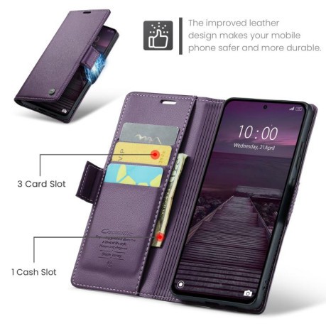 Чохол-книжка CaseMe 023 Butterfly Buckle Litchi Texture RFID Anti-theft Leather для Xiaomi Poco F7 Pro / F7 Ultra - фіолетовий