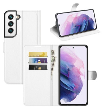 Чохол-книжка з фактурою Litchi та магнітним хлястиком на Samsung Galaxy S22 Plus 5G - білий