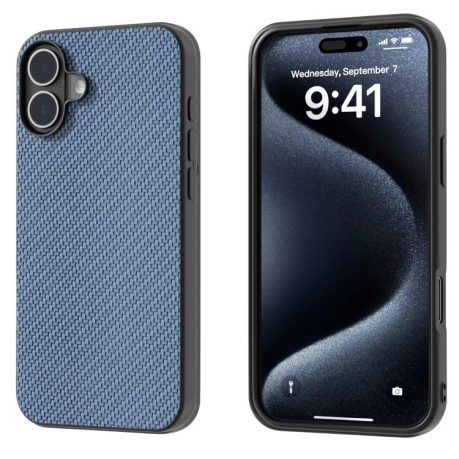 Ударозащитный чехол Carbon Fiber Texture Protective на iPhone 16 Plus - голубой