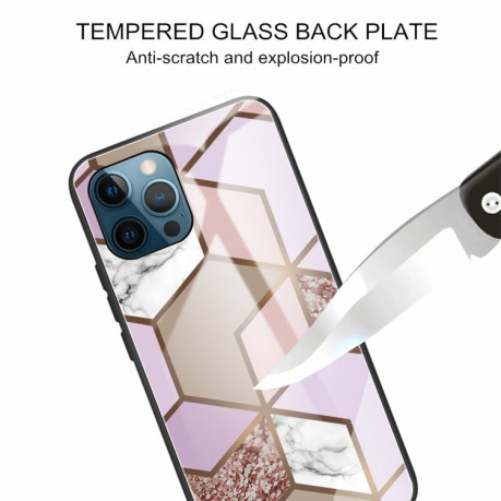 Противоударный стеклянный чехол Marble Pattern Glass на iPhone 13 Pro Max - Rhombus Orange Purple