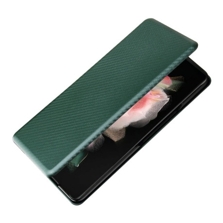 Чохол-книжка Carbon Fiber Texture на Samsung Galaxy Z Fold 3 - зелений