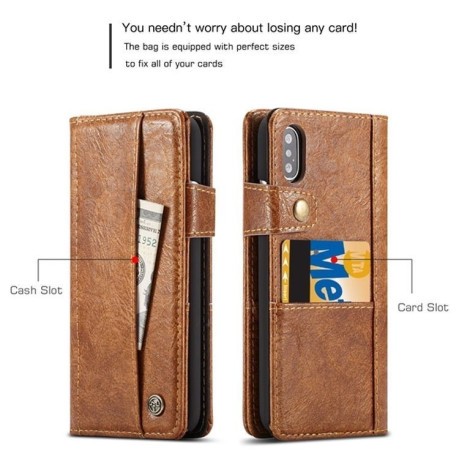 Шкіряний чохол-книжка CaseMe 010 Series Wallet Style магнітна кришка iPhone Xs Max 6.5 - коричневий