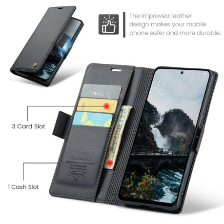Чехол-книжка CaseMe 023 Butterfly Buckle Litchi Texture RFID Anti-theft Leather для OPPO Reno13 - черный