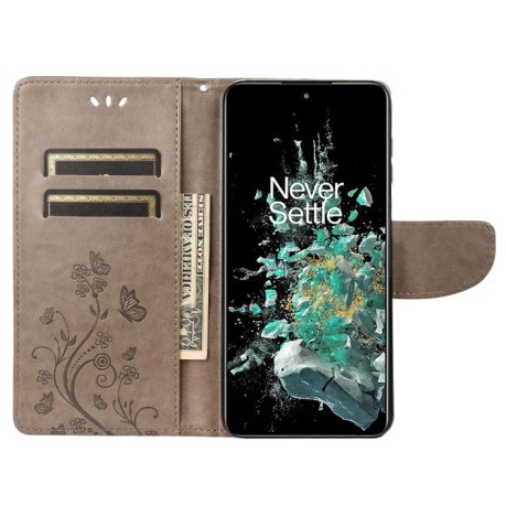 Чехол-книжка Butterfly Flower Pattern для OnePlus 10T - серый