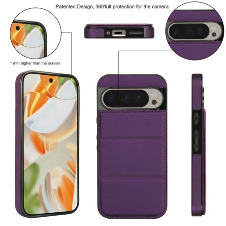 Противоударный чехол Tri-fold Holder Leather Phone Case with Card Slot для Google Pixel 9 / 9 Pro - фиолетовый