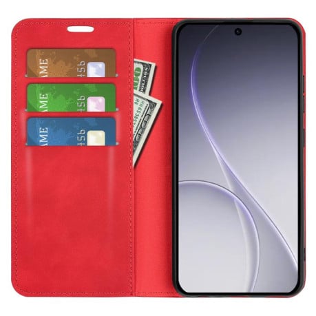 Чохол-книжка у стилі Retro з м'яким покриттям Skin Feel і діловим дизайном для OPPO Reno15 F 5G — червоний