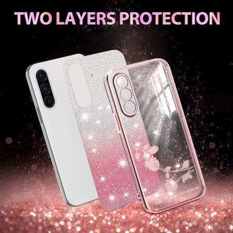 Протиударний чохол Gradient Glitter Flower All-inclusive  для Samsung Galaxy A36 - рожевий
