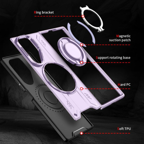 Ударозахисний чохол Transparent MagSafe Magnetic Rotating Ring Holder для Samsung Galaxy Fold 7 5G - фіолетовий
