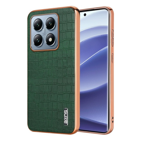 Чехол AZNS Electroplated Frame Crocodile Texture на Xiaomi 14T Pro 5G - зеленый