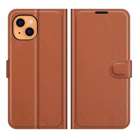 Чехол-книжка Litchi Texture на iPhone 13 mini - коричневый