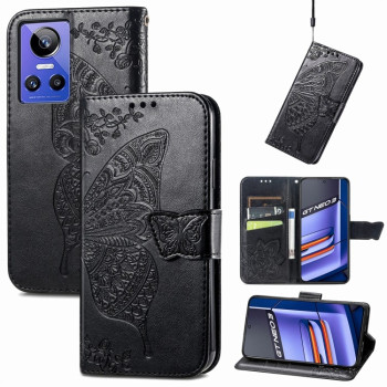 Чехол-книжка Butterfly Love Flower Embossed для Realme GT Neo 3 - черный
