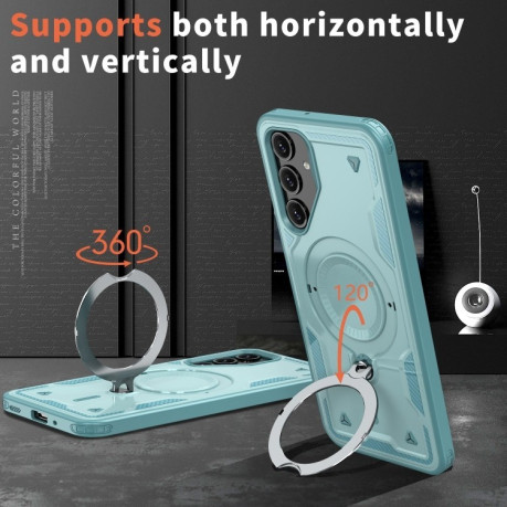 Противоударный чехол MagSafe Holder Armor PC Hybrid для Samsung Galaxy S24 FE 5G - голубой