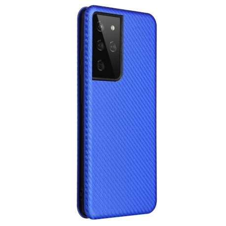 Чохол-книжка Carbon Fiber Texture Samsung Galaxy S21 Ultra - синій