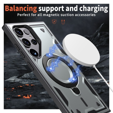Противоударный чехол MagSafe Holder Armor PC Hybrid для Samsung Galaxy S25 Ultra 5G - серый