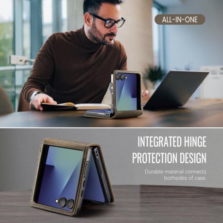 Чохол-книжка CaseMe 033 з фактурою Calf та захистом від сканування RFID на Samsung Galaxy Filp 7 5G - кавовий