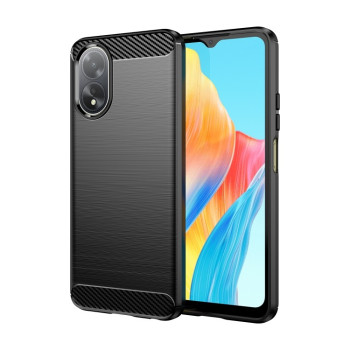Противоударный чехол Brushed Texture Carbon Fiber на OPPO A18 4G - черный
