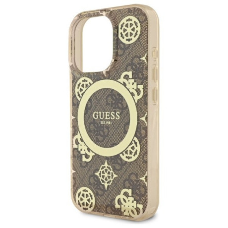 Оригинальный чехол Guess IML Peony On 4G Background MagSafe для iPhone 16 Pro Max - Brown