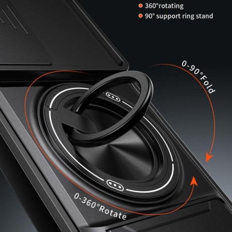 Противоударный чехол Lens Sliding Window Multifunctional Magnetic Shockproof со шторкой камеры на Samsung Galaxy A57 5G — чёрный