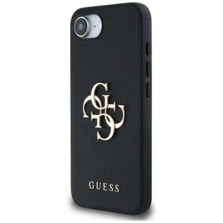 Оригинальный чехол Guess Grained 4G Metal Logo для iPhone 16e - Black
