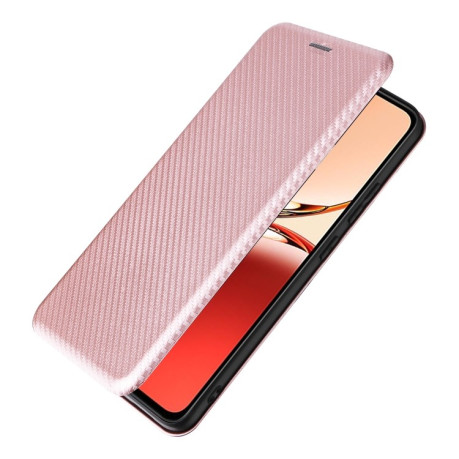 Чохол-книжка Carbon Fiber Texture на OPPO Reno12 F/12 FS 5G/4G - рожевий