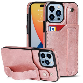 Противоударный чехол Wrist Strap Holder на iPhone 14 Pro - розовое золото