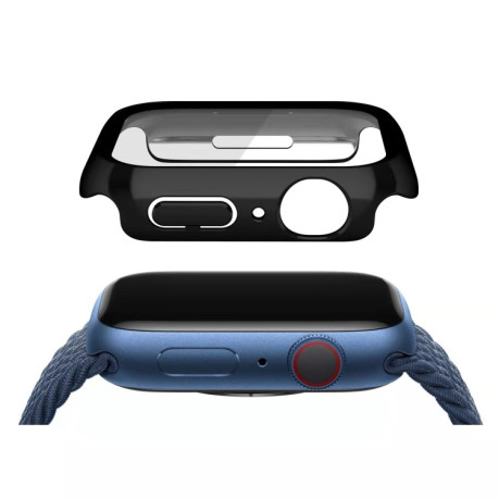 Противоударная накладка с защитным стеклом Electroplating Monochrome для Apple Watch Series 6/5/4/SE 44mm - синяя
