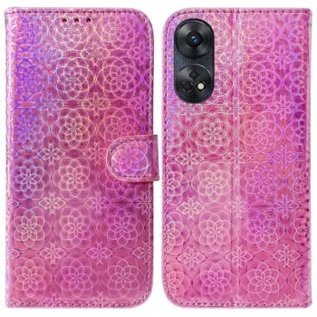 Чехол-книжка с цветной обложкой и магнитной застежкой Colorful Magnetic Buckle на OPPO Reno8 T 4G - розовый