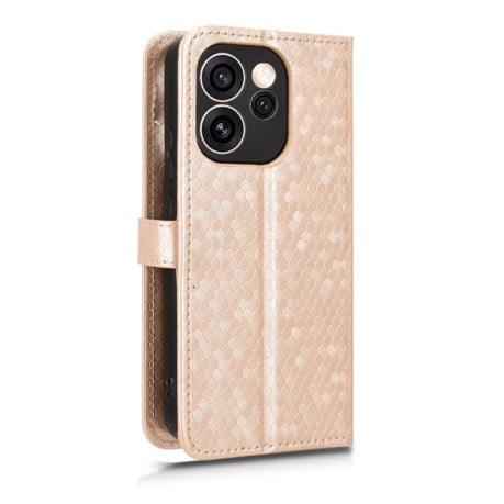 Чохол-книжка з фактурою Honeycomb Dot і магнітним хлястиком на OPPO Reno15 F 5G — золотий