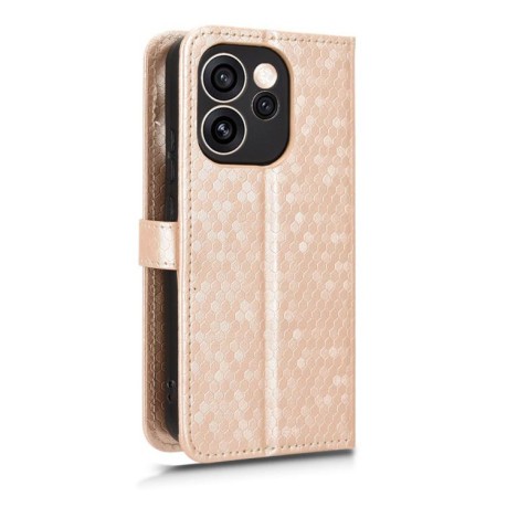 Чохол-книжка з фактурою Honeycomb Dot і магнітним хлястиком на OPPO Reno15 Pro 5G Global — золотий
