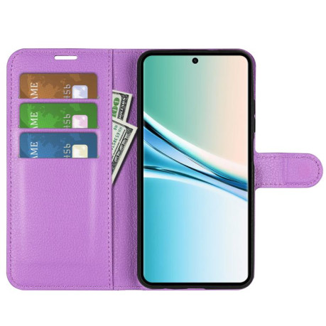 Чехол-книжка с фактурой Litchi и магнитным хлястиком на Xiaomi Redmi Note 15 4G / 5G /Poco M8164mm — фиолетовый