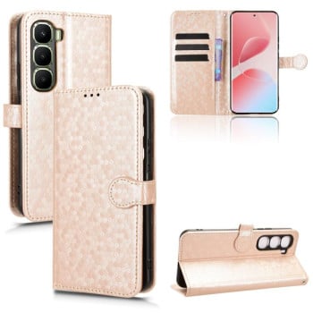 Чохол-книжка з фактурою Honeycomb Dot та магнітним хлястиком на Infinix Hot 60 Pro+ 4G - золотий