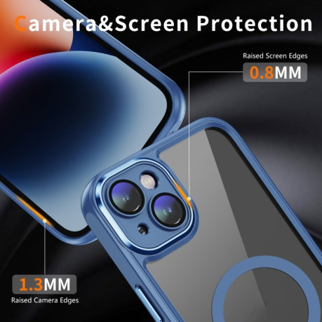 Противоударный чехол Frosted Lens MagSafe для iPhone 15 - синий
