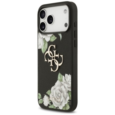 Оригинальный чехол Guess Grained Roses &amp; Big 4G Logo на iPhone 17 Pro Max - black