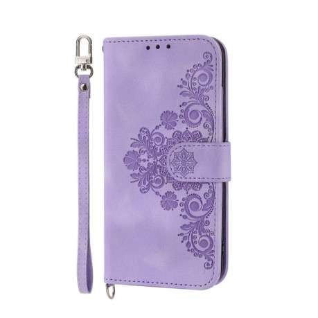 Чехол-книжка Skin-feel Flowers Embossed для Samsung Galaxy A24 4G - фиолетовый