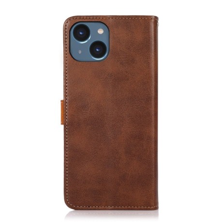 Чехол-книжка KHAZNEH Dual-color Cowhide для iPhone 15 Plus - коричневый