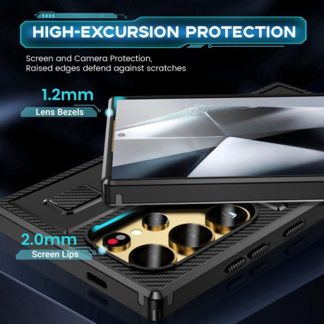 Противоударный чехол Ring Holder Carbon Fiber PC Hybrid TPU для Samsung Galaxy S25 Ultra 5G - черный