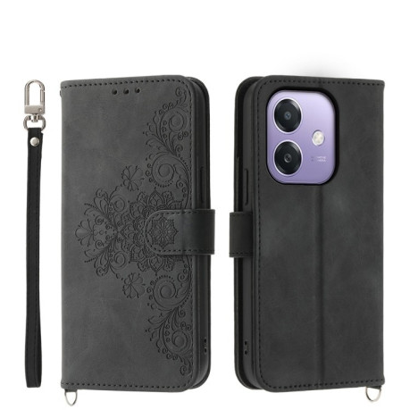 Чехол-книжка Skin-feel Flowers Embossed для OPPO A3/A3x/A40m - черный