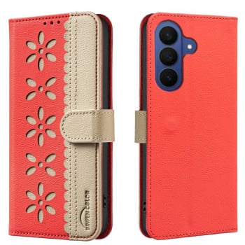 Чохол-книжка Splicing Color Hollow Flower Pattern RFID на Samsung Galaxy A37 5G — червоний